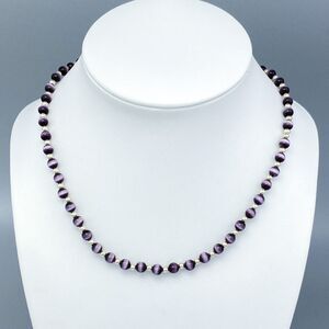 Beaded Purple Cat's Eye Necklace | Sterling Silver 925 | 16"-17.5"